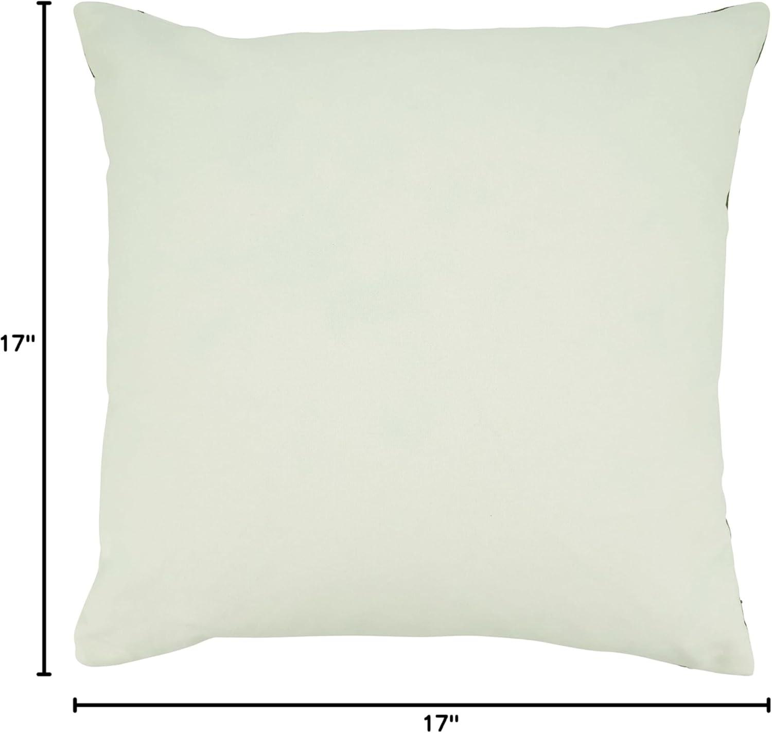 22" Green and White Embroidered Square Throw Pillow