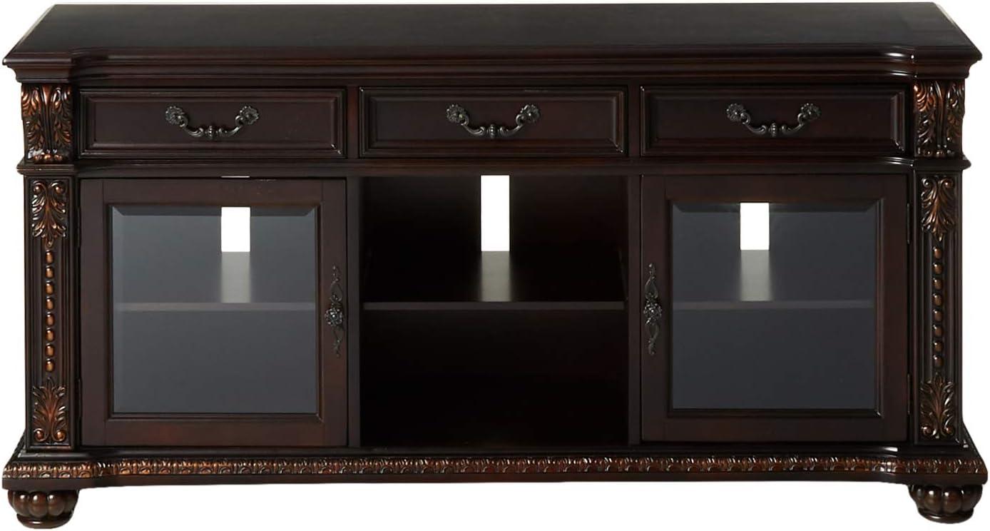 Cherry Finish Elegance 66" Wooden TV Stand with Glass Doors