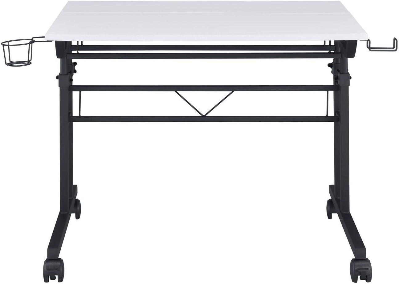 Rolling Writing Desk with Height Adjustable Desktop and Moveable Shelf White - Techni Mobili: Locking Casters, Open Storage