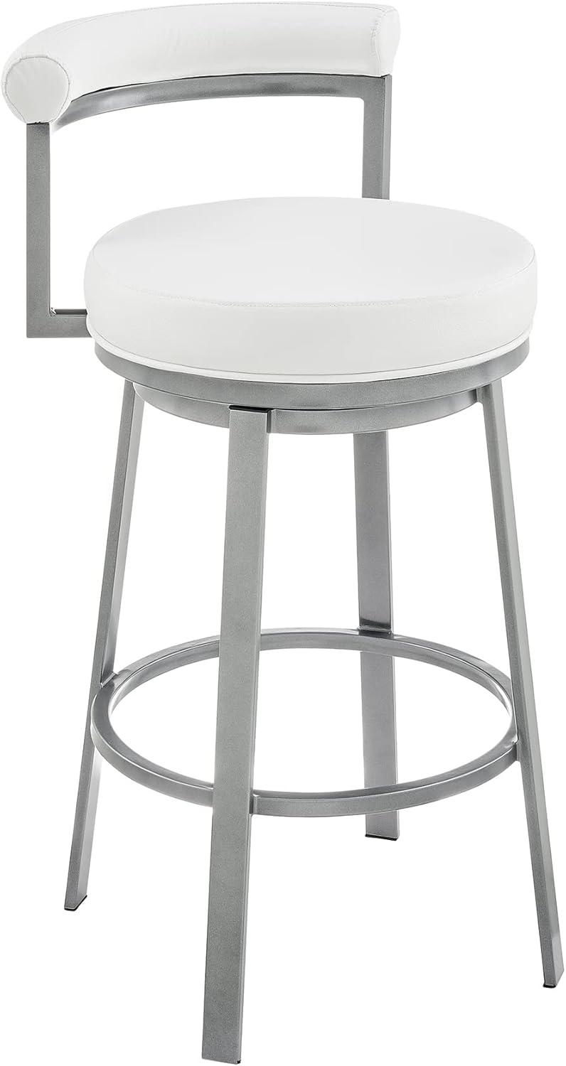 Modern Swivel Adjustable Bar Stool in White Faux Leather
