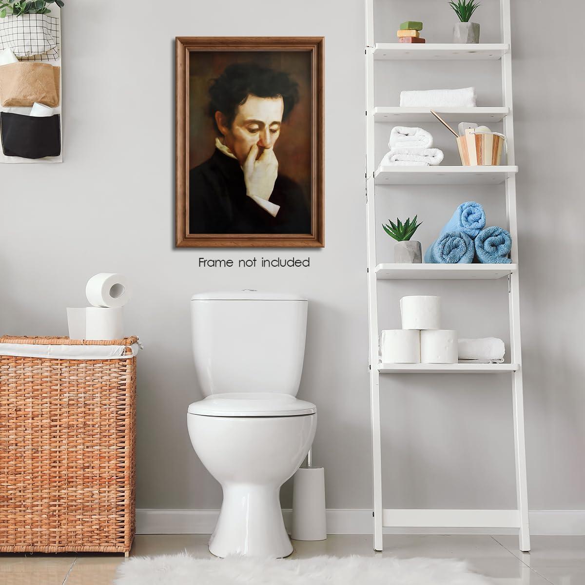 JDNWKBBS Funny Bathroom Canvas Wall Art Humorous Classical Oil Painting Man Covering Nose Posters Vintage Toilet Pictures Prints Rustic Farmhouse Wall Decor for Bathroom Restroom 12x16in Unframed