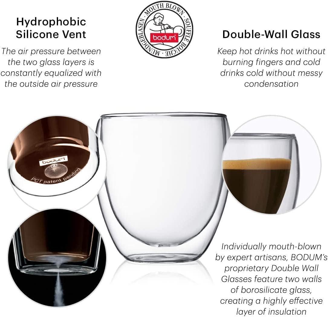 Clear Borosilicate Glass Double Wall Insulated 250 ml Cups - Set of 2