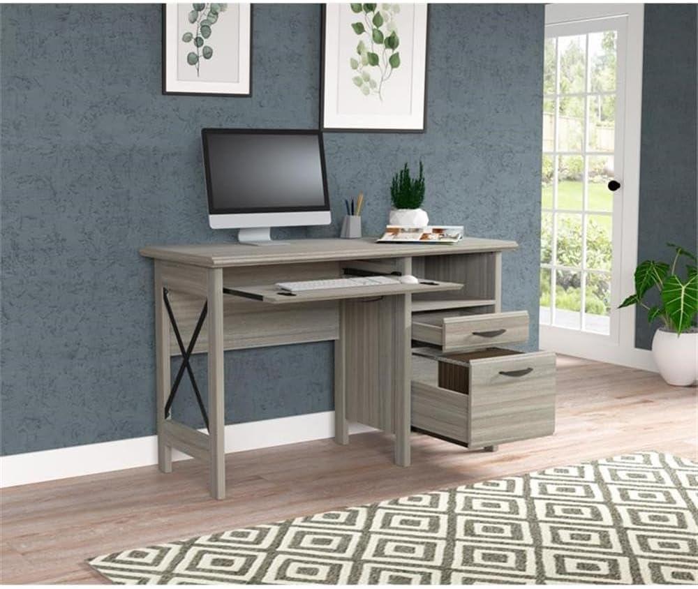 Inval America 2-Drawer Computer Desk with Keyboard Tray in Gray Smoke Oak