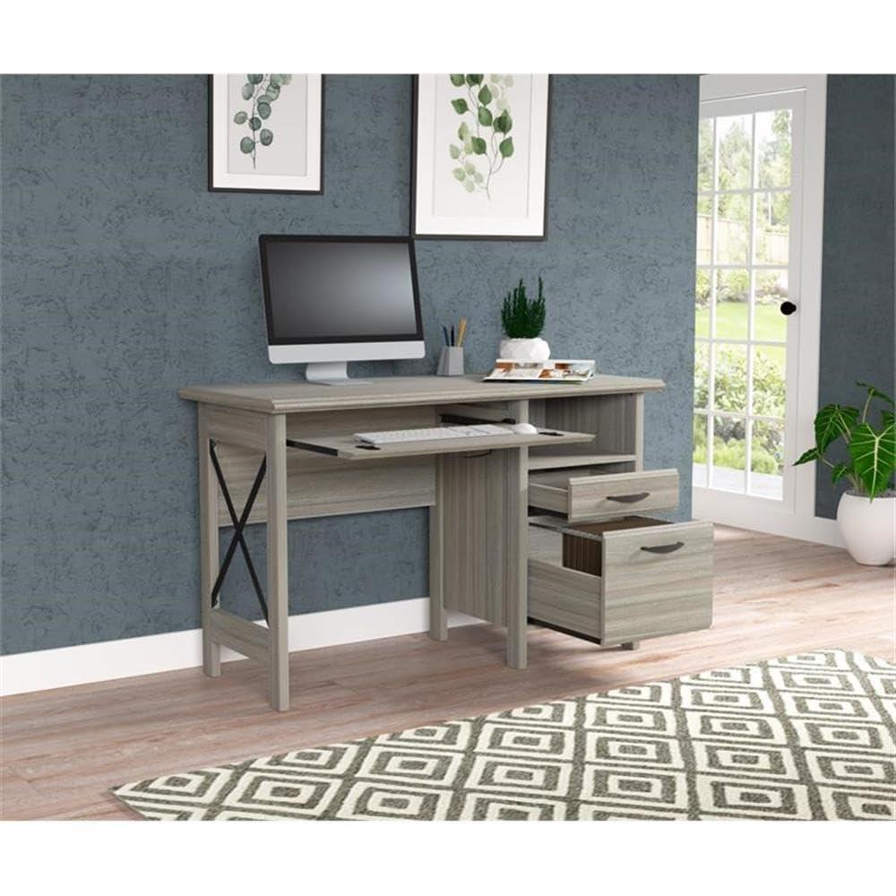Inval America 2-Drawer Computer Desk with Keyboard Tray in Gray Smoke Oak
