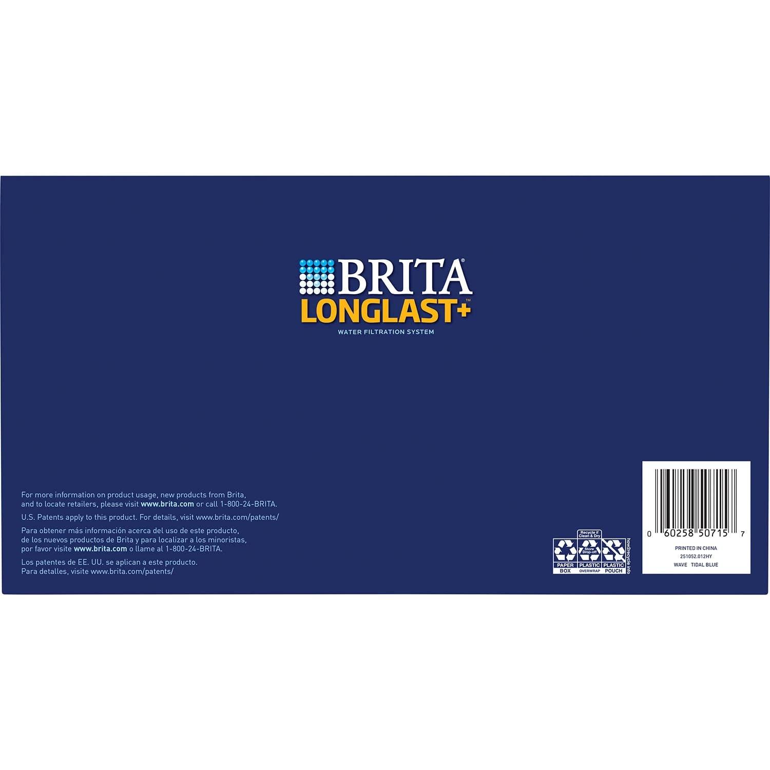 Brita Wave Large 10-Cup Water Filter Pitcher with 2 Longlast+ Filters- Blue