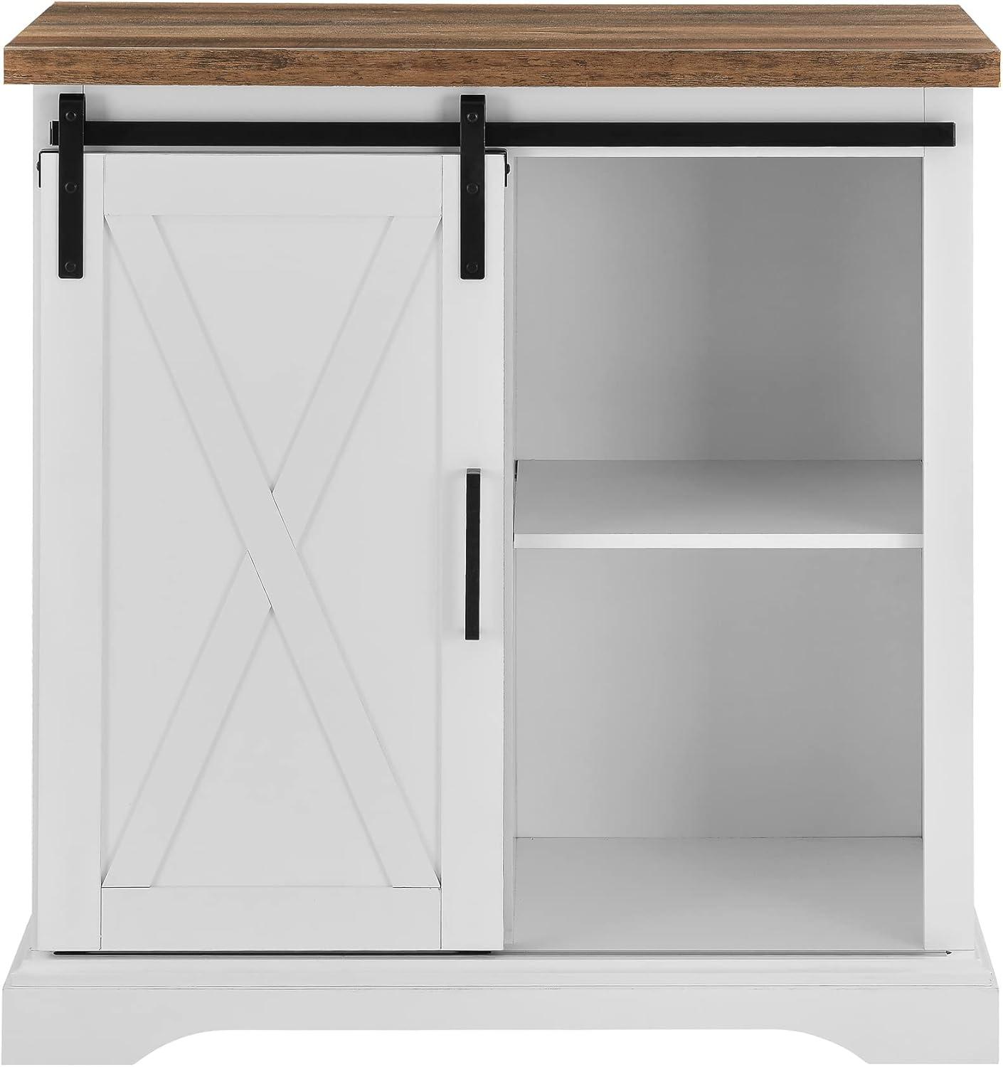 Walker Edison Sliding Barn Door Accent Cabinet, Solid White / Rustic Oak