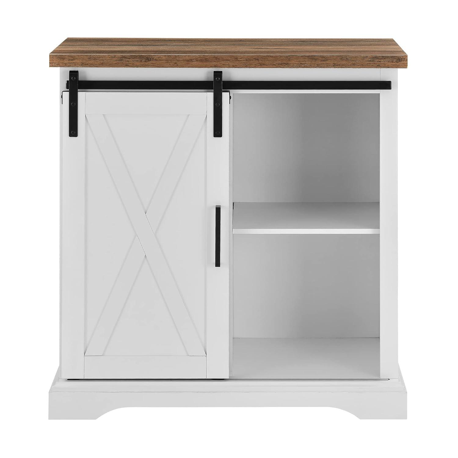 Walker Edison Sliding Barn Door Accent Cabinet, Solid White / Rustic Oak
