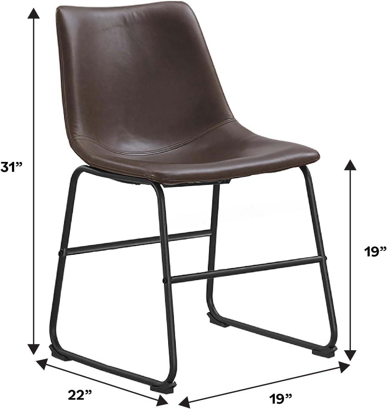 Walker Edison Full Back Faux Leather Dining Chair, Set of 2, Brown