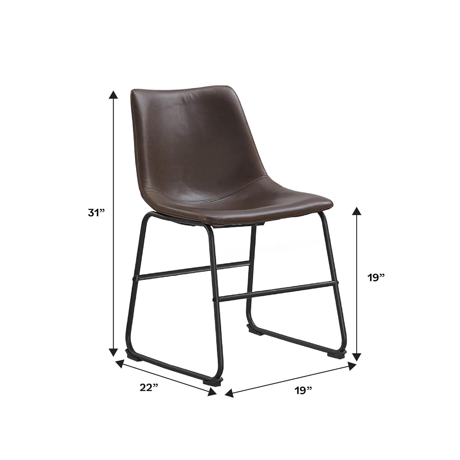 Walker Edison Full Back Faux Leather Dining Chair, Set of 2, Brown