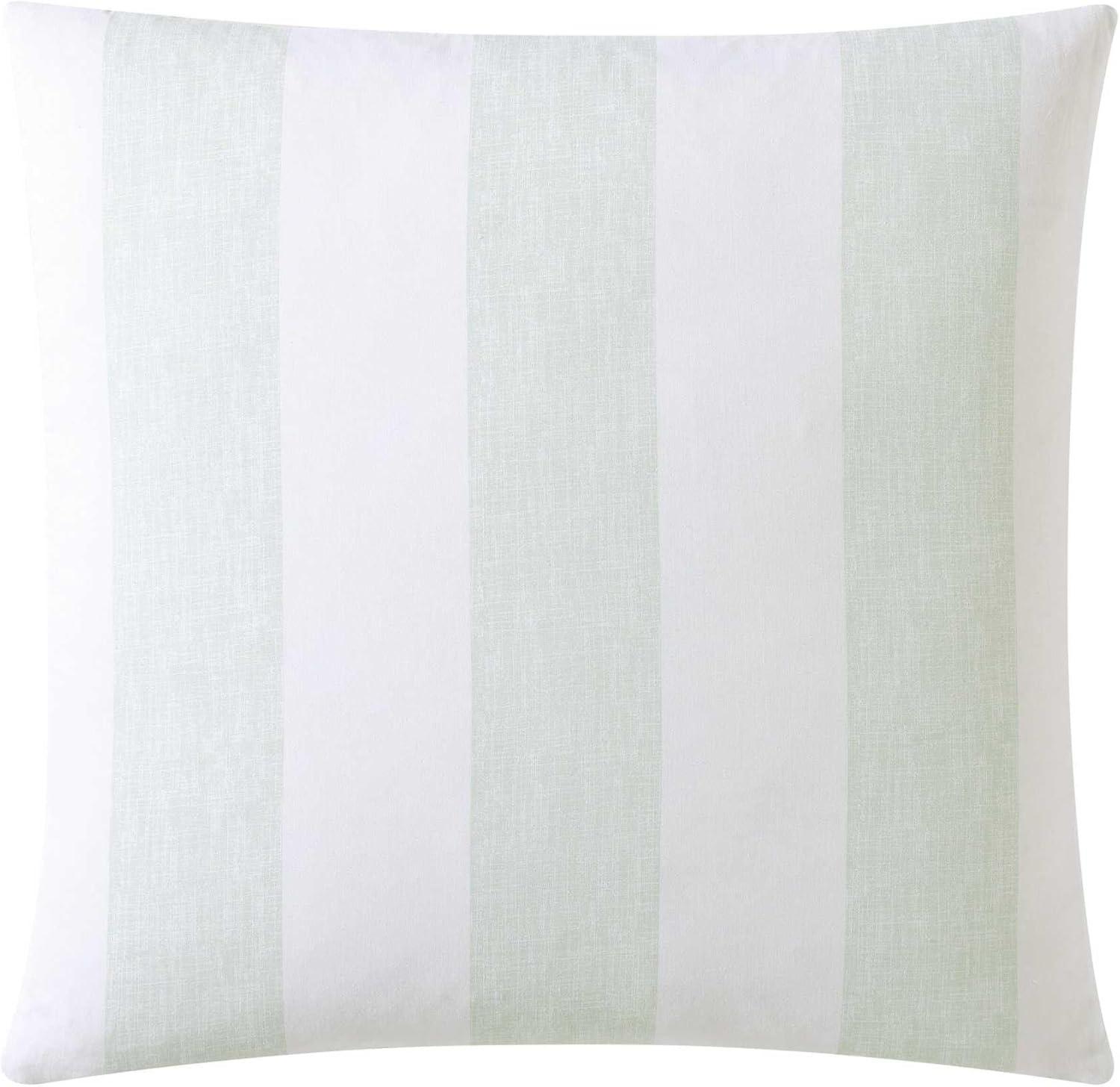 Green and White Striped Cotton Square Throw Pillow