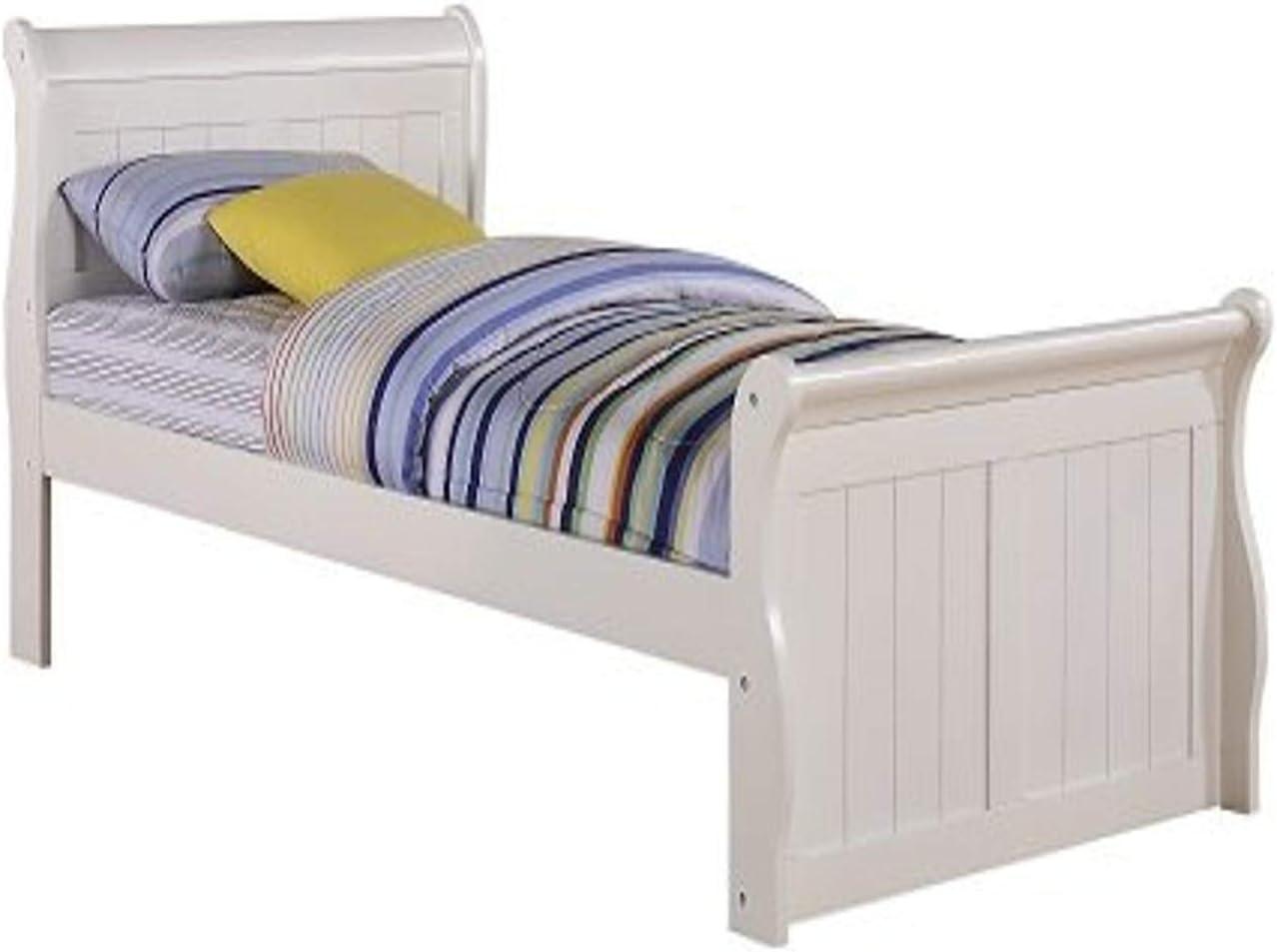 Classic Twin White Sleigh Bed with Paneled Headboard and Storage