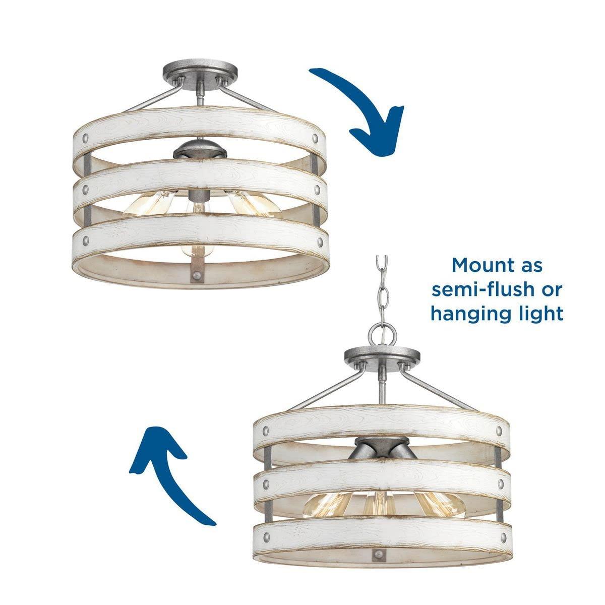 Progress Lighting Gulliver 3-Light Semi-Flush Convertible Ceiling Light, Galvanized Finish, Open Design
