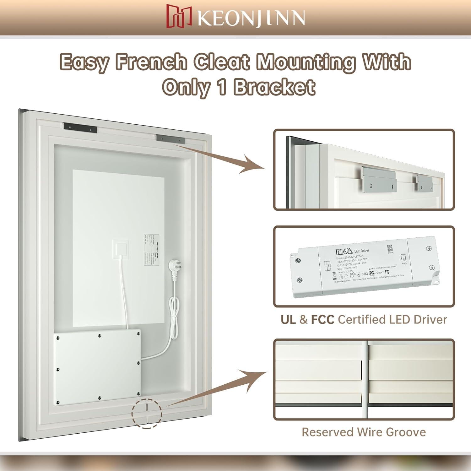 Ivy Bronx Keonjinn 40 X 24 In LED Bathroom Mirror With Lights, Adjustable 3 Color Lights, LED Vanity Mirror, Wall Mounted Anti-Fog Dimmable Mirror, UL Listed LED Driver, HD Tempered Glass(Horizontal/Vertical)