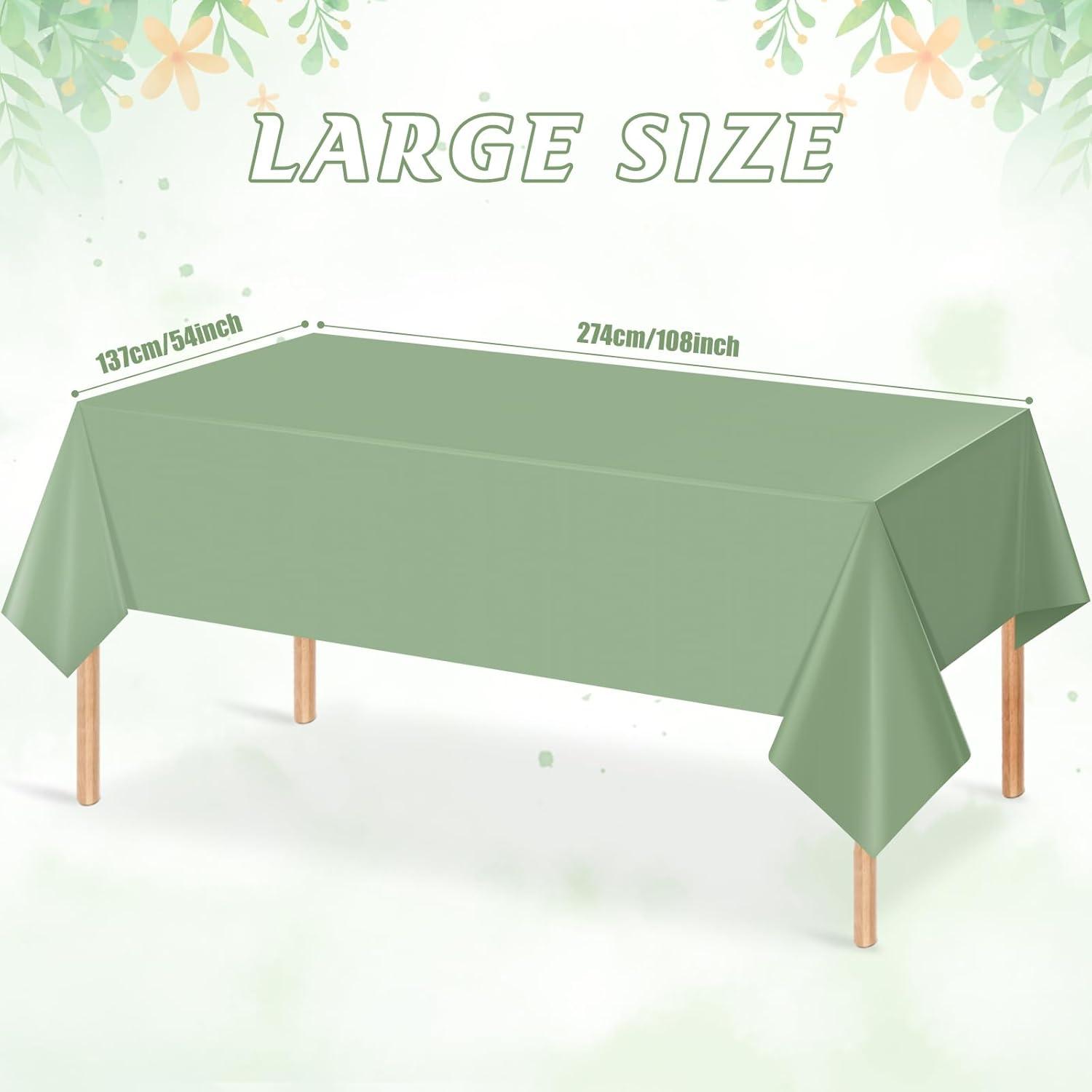 TRHOO-3Pack Sage Green Plastic Tablecloths for Rectangle Tables, Light Green Disposable Tablecloth, Waterproof Sage Green Table Cover for Birthday Bridal Wedding Baby Shower Party Decorations, 54 X 1