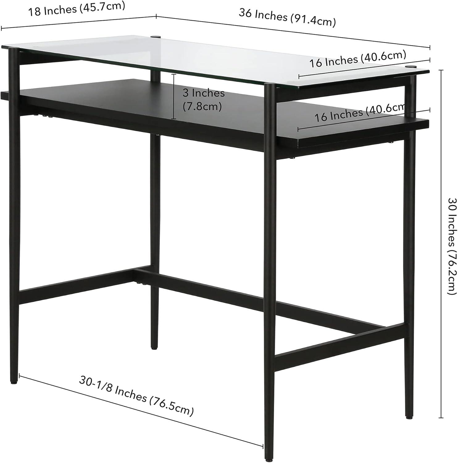 36" Black Bronze Desk with Black Woodgrain Shelf - Henn&Hart