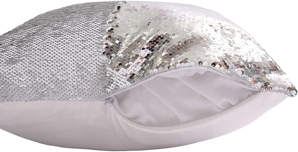 Eternal Beauty Set of 2 Silver Pillow Cover Sequin Decorative Pillow Covers for Couch Sofa Throw Pillows 18 X 18 Inches