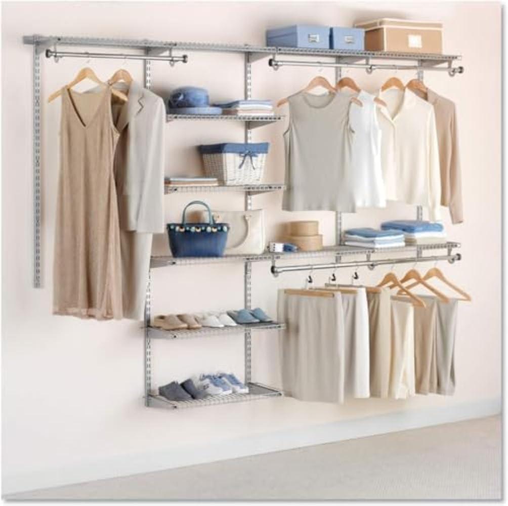 Rubbermaid 4-8ft Expandable Deluxe Closet Kit Storage Solution, Satin Nickel