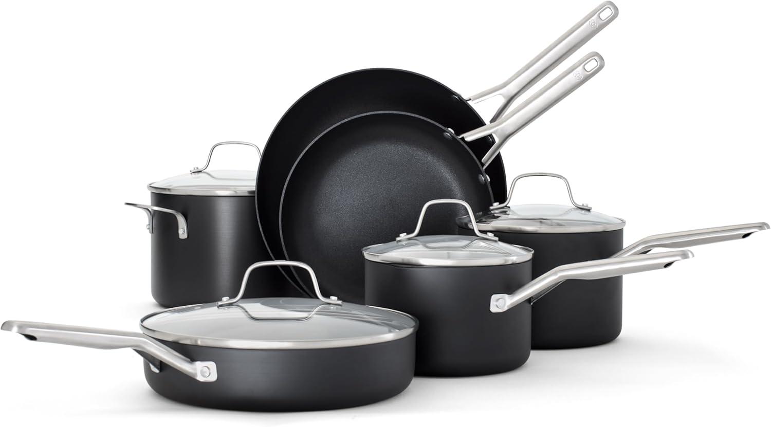 Calphalon 10pc Hard Anodized Nonstick Cookware Set: Dishwasher-Safe, Gas & Electric Compatible, 10 Year Warranty