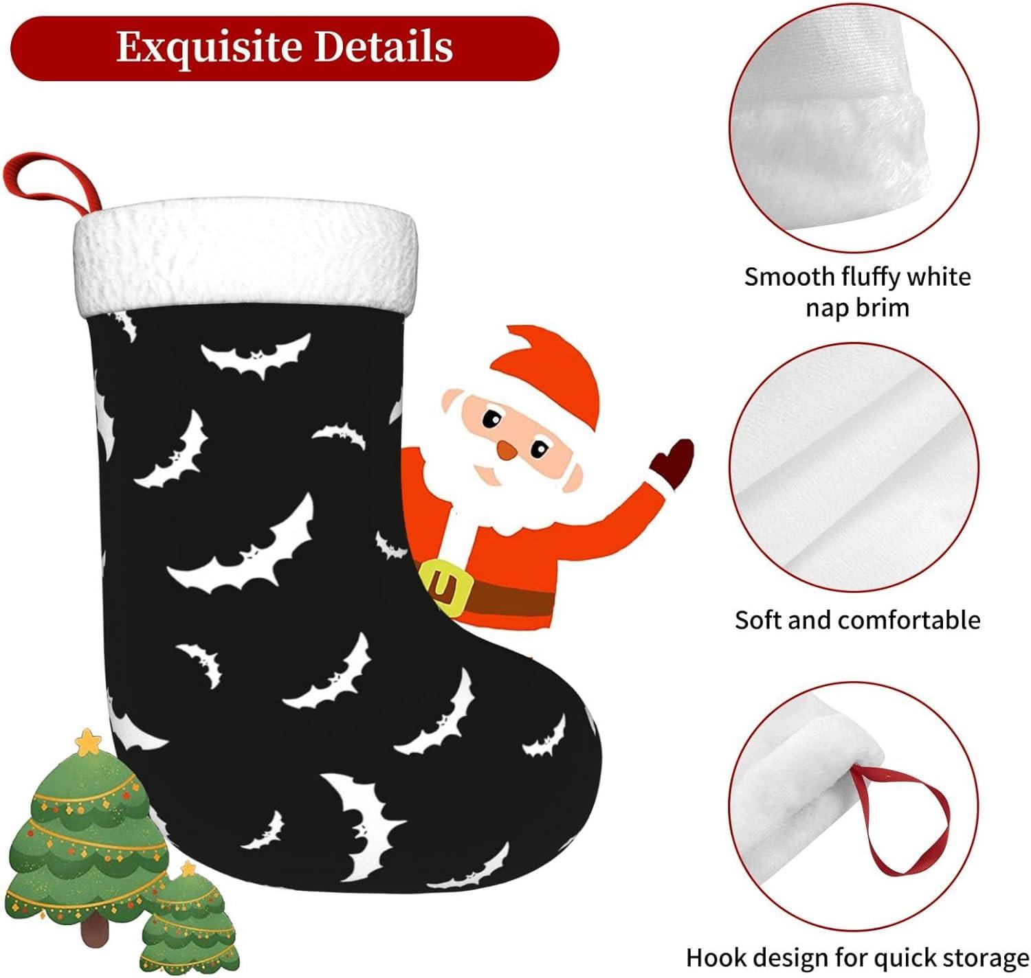 Hotbar Christmas Stocking Bats Silhouette, Plush Xmas Stockings Stair Fireplace Decoration for Holiday Party Festival 1 Pack