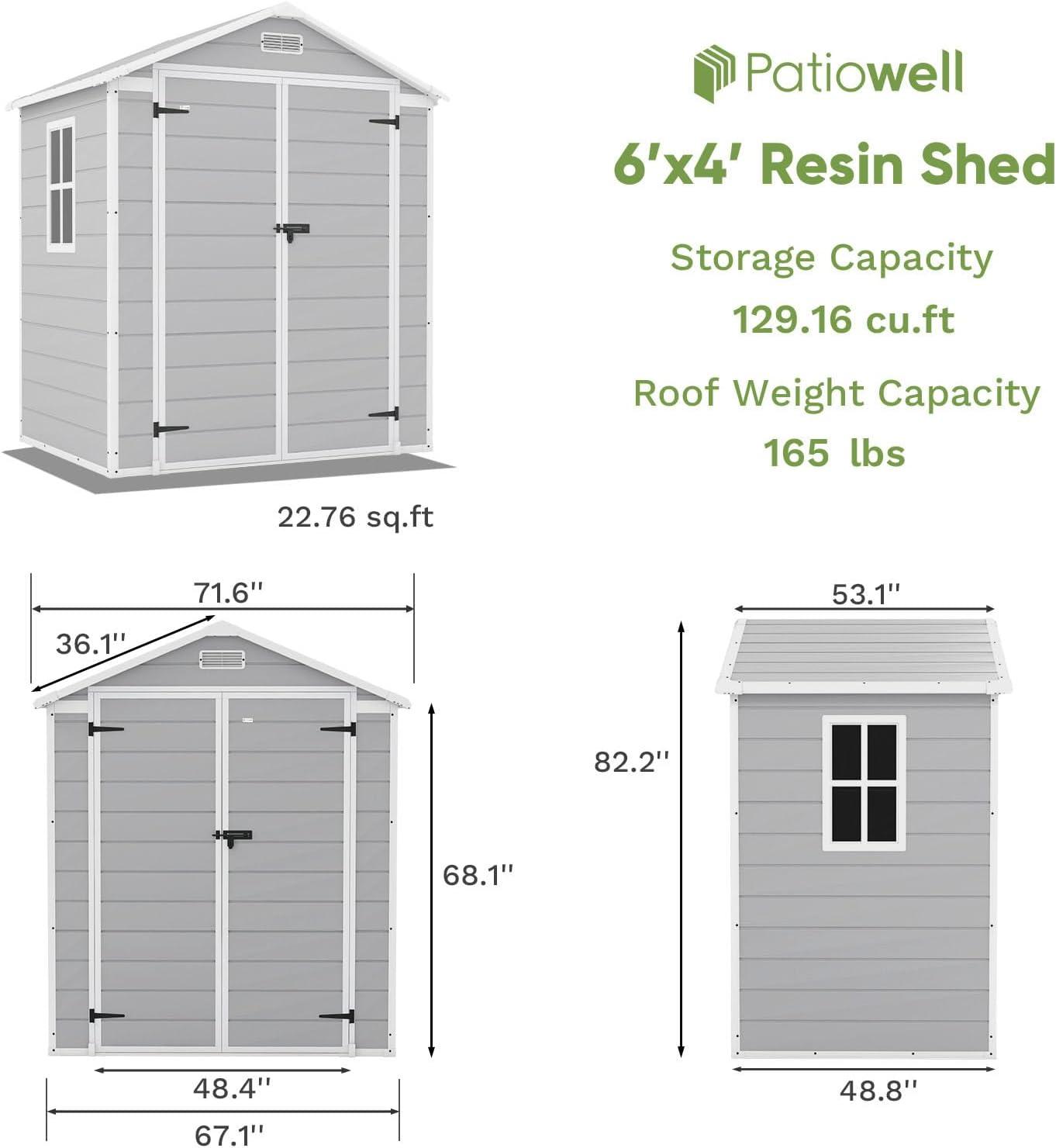 Gray 6x4 FT Resin Outdoor Storage Shed with Window