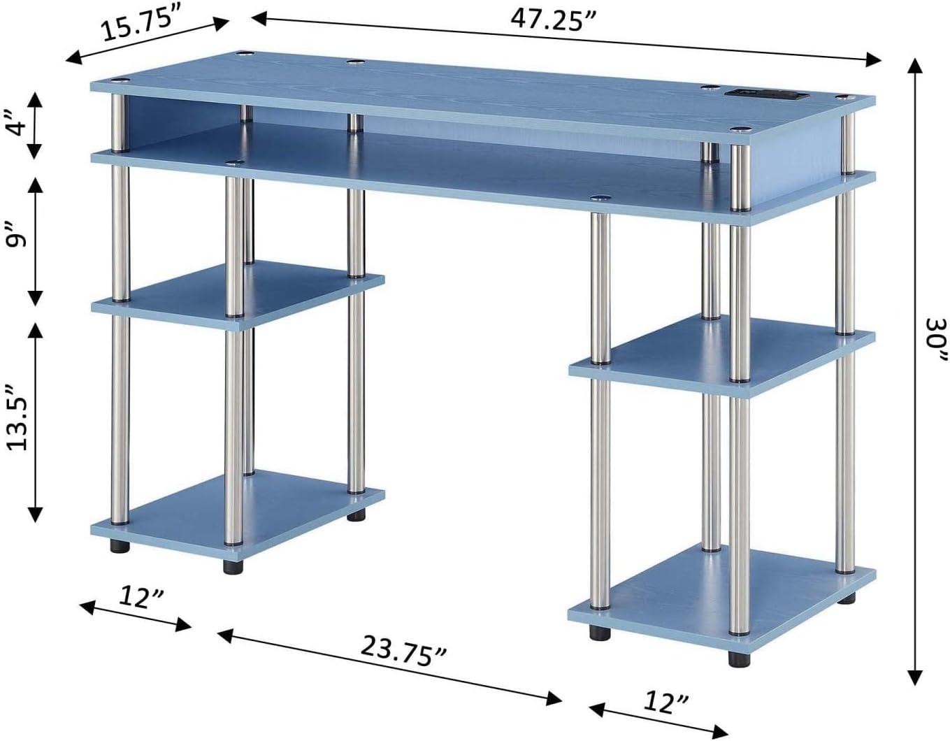 Designs2Go No Tools Student Desk with Charging Station in Blue Wood Finish