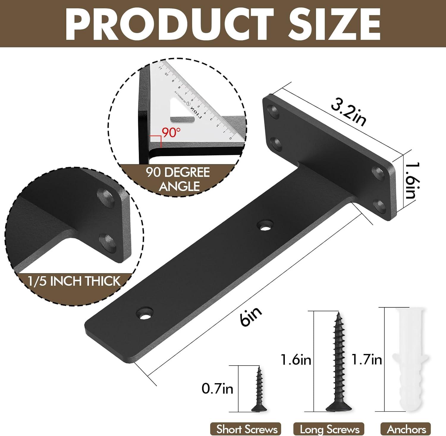 6-Pack Black Powder Coated Heavy Duty Wall Shelf Brackets