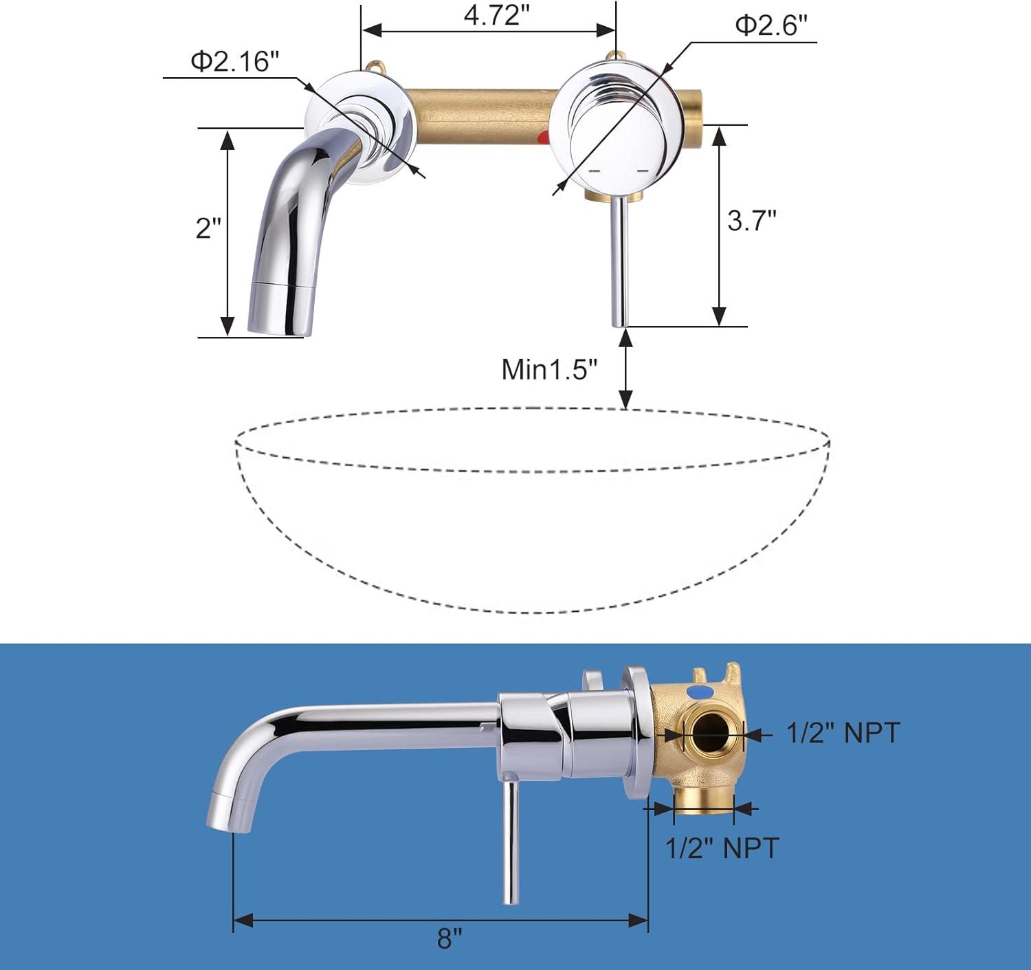 Chrome Wall Mount Single Handle Bathroom Faucet with Swivel Spout