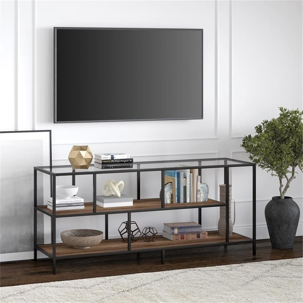 Evelyn&Zoe Winthrop Rectangular TV Stand with MDF Shelves for TV's up to 60", Blackened Bronze/Rustic Oak