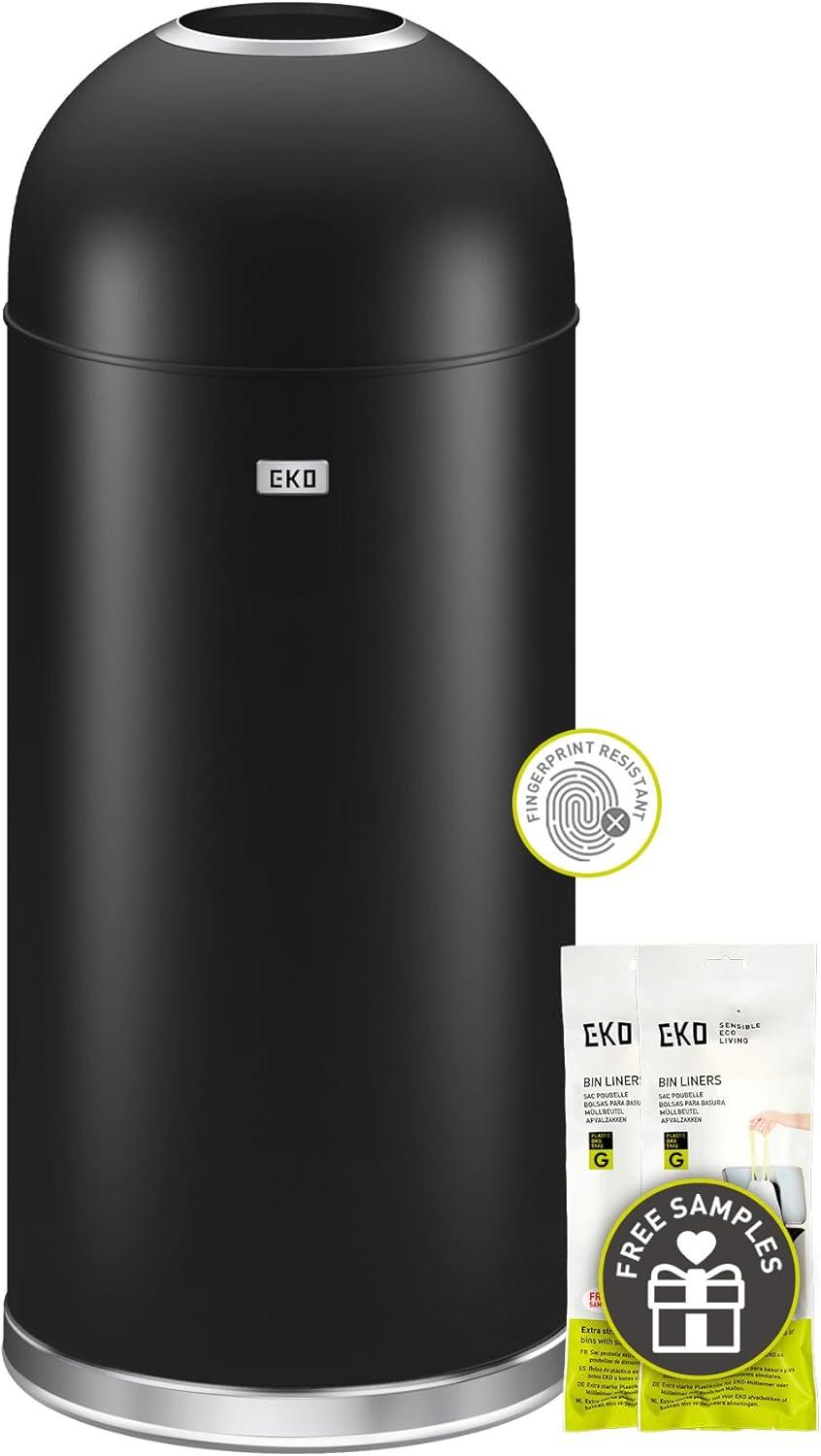 EKO 56L Eternal Black Open Top: Stainless Steel Indoor Trash Can, 13 Gallon Capacity, Spot Clean, 15.3" Width