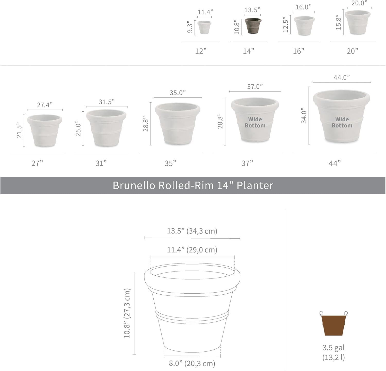 Crescent Garden Brunello Classic Rolled-Rim Plant Pot, Rust, 14in