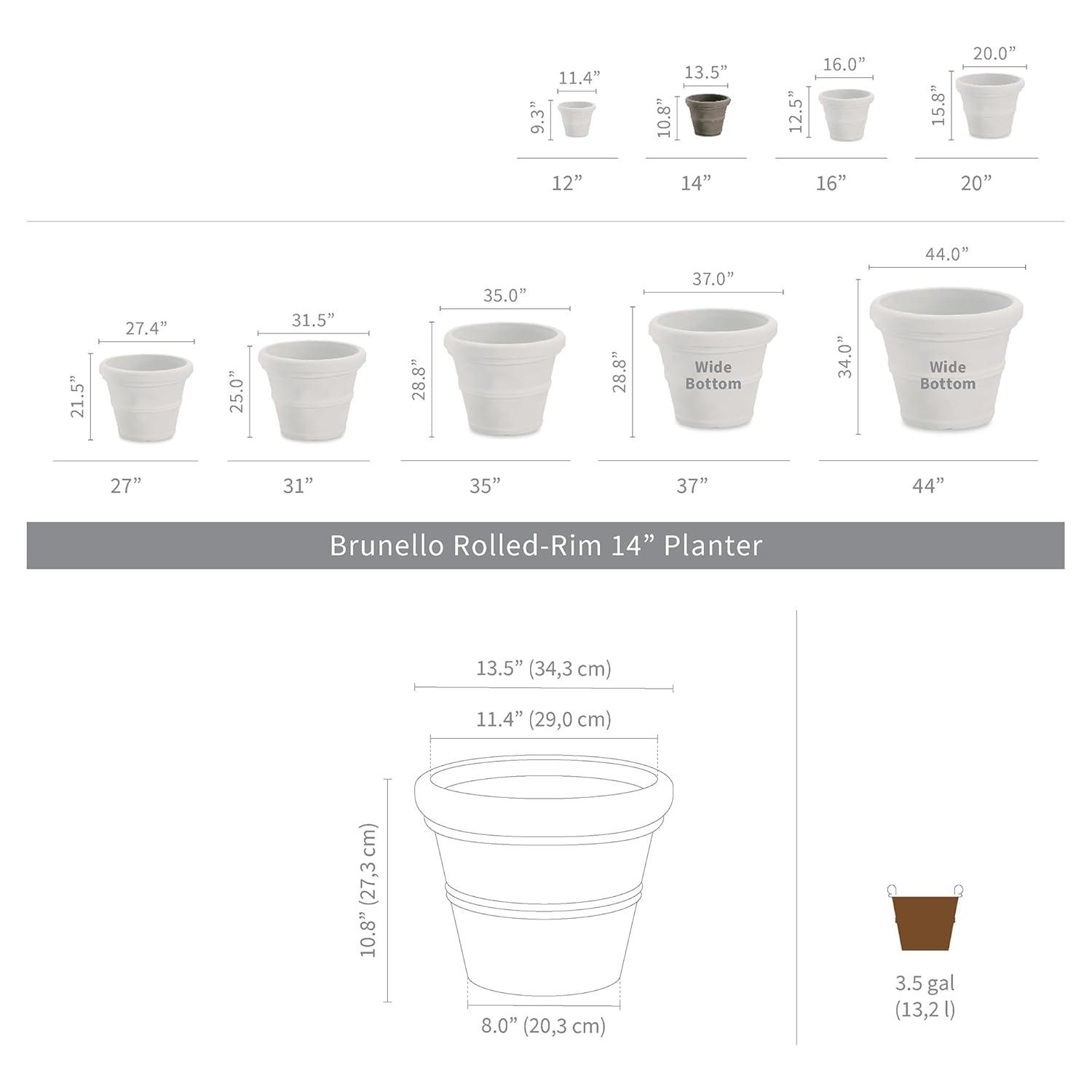 Crescent Garden Brunello Classic Rolled-Rim Plant Pot, Rust, 14in