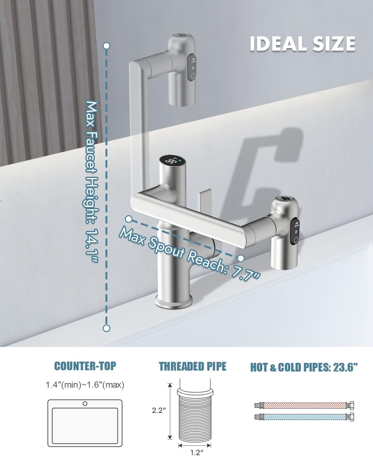 Lefton BF2204-0 Lefton Rotatable Single Hole Bathroom Faucet with Temperature Display BF2204