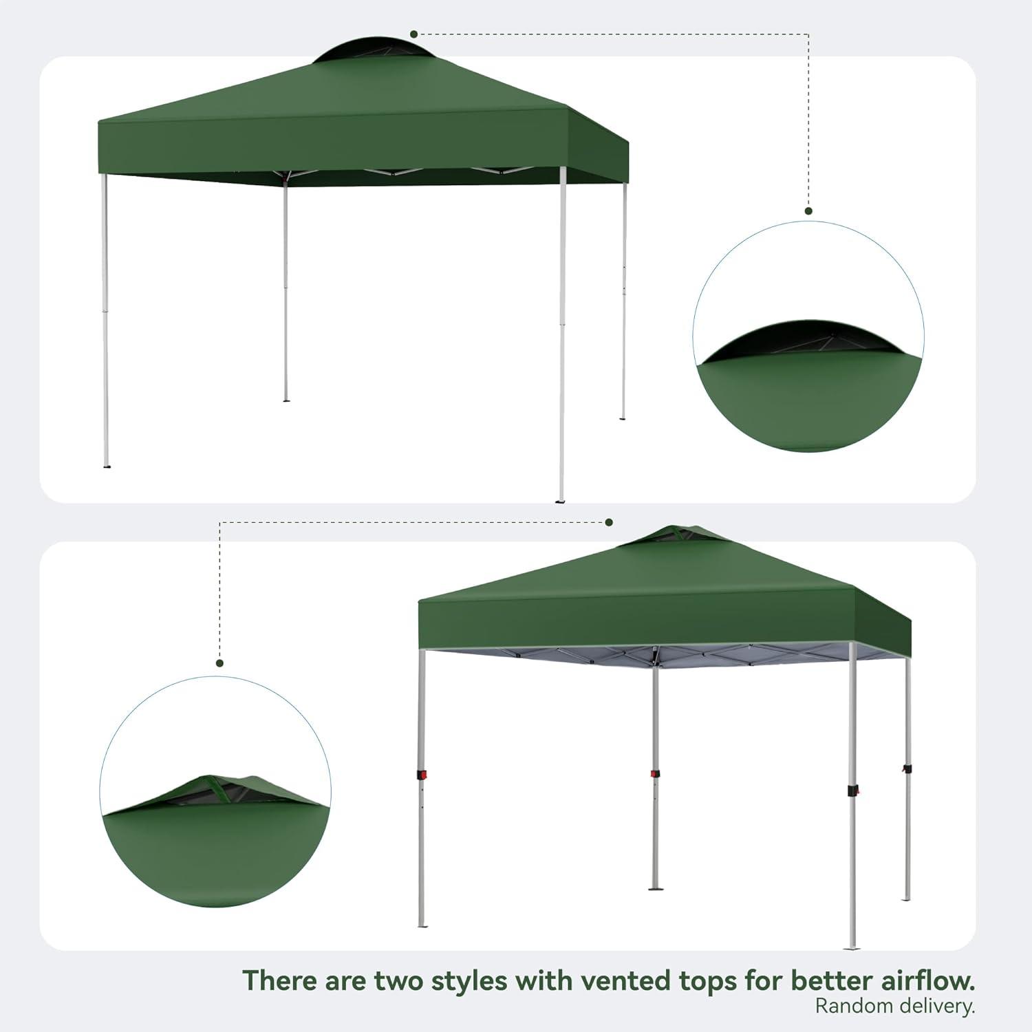 Green 10x10 Pop-Up Canopy Tent with Adjustable Height and Wheeled Bag