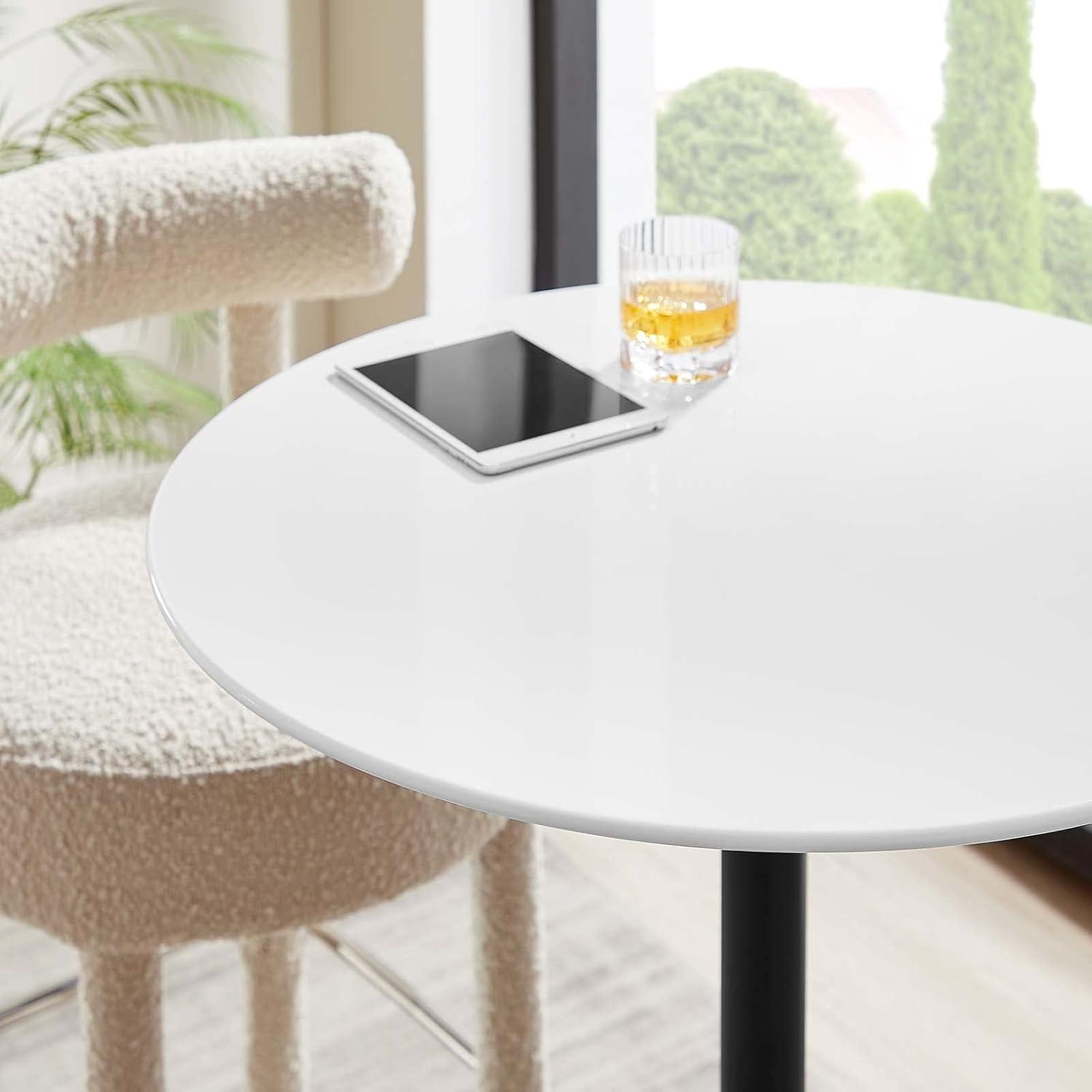 Modway Lippa 28" Round Lacquered MDF Bar Table in Black/White