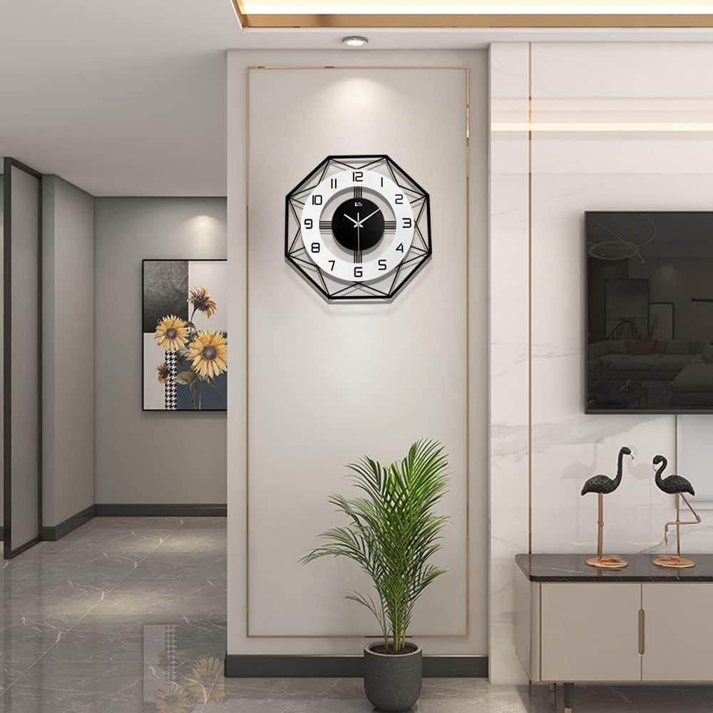 Large Wall Clock for Living Room Decor Pendulum Modern Kitchen Silent Big Wall Watch for Bedroom Black and White Decorative Office Non Ticking Battery Operated Wall Clock 25 Inch
