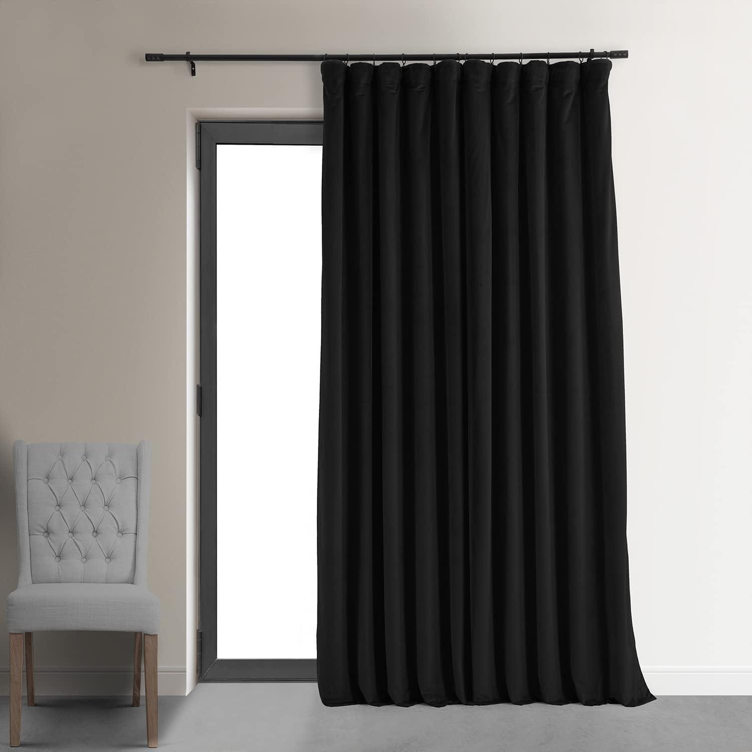 Black Velvet Extra Wide Blackout Curtain Panel 96 Inch