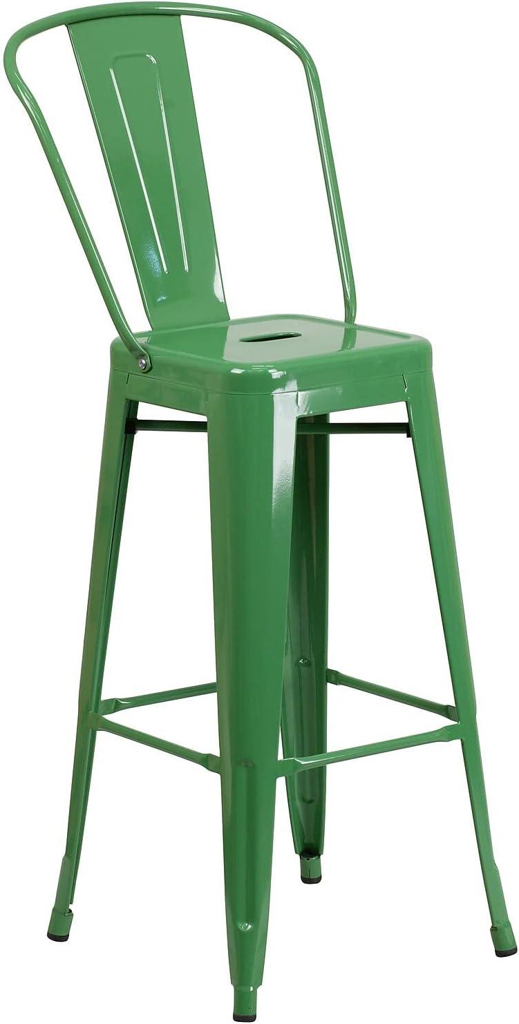Flash Furniture Commercial Grade 30" High Green Metal Indoor-Outdoor Barstool with Removable Back