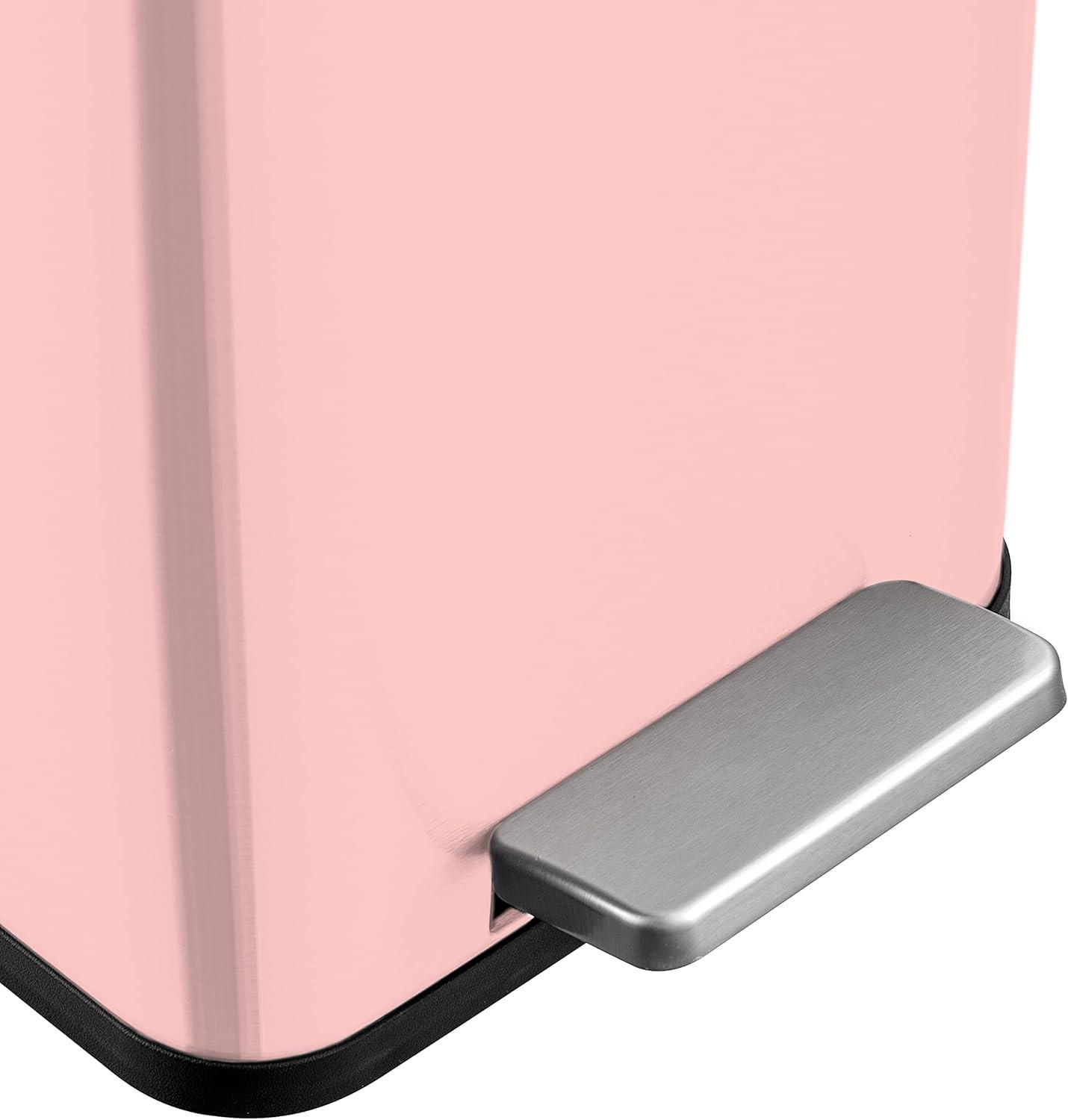 Blush Pink Stainless Steel Pedal Trash Can with Soft Close Lid