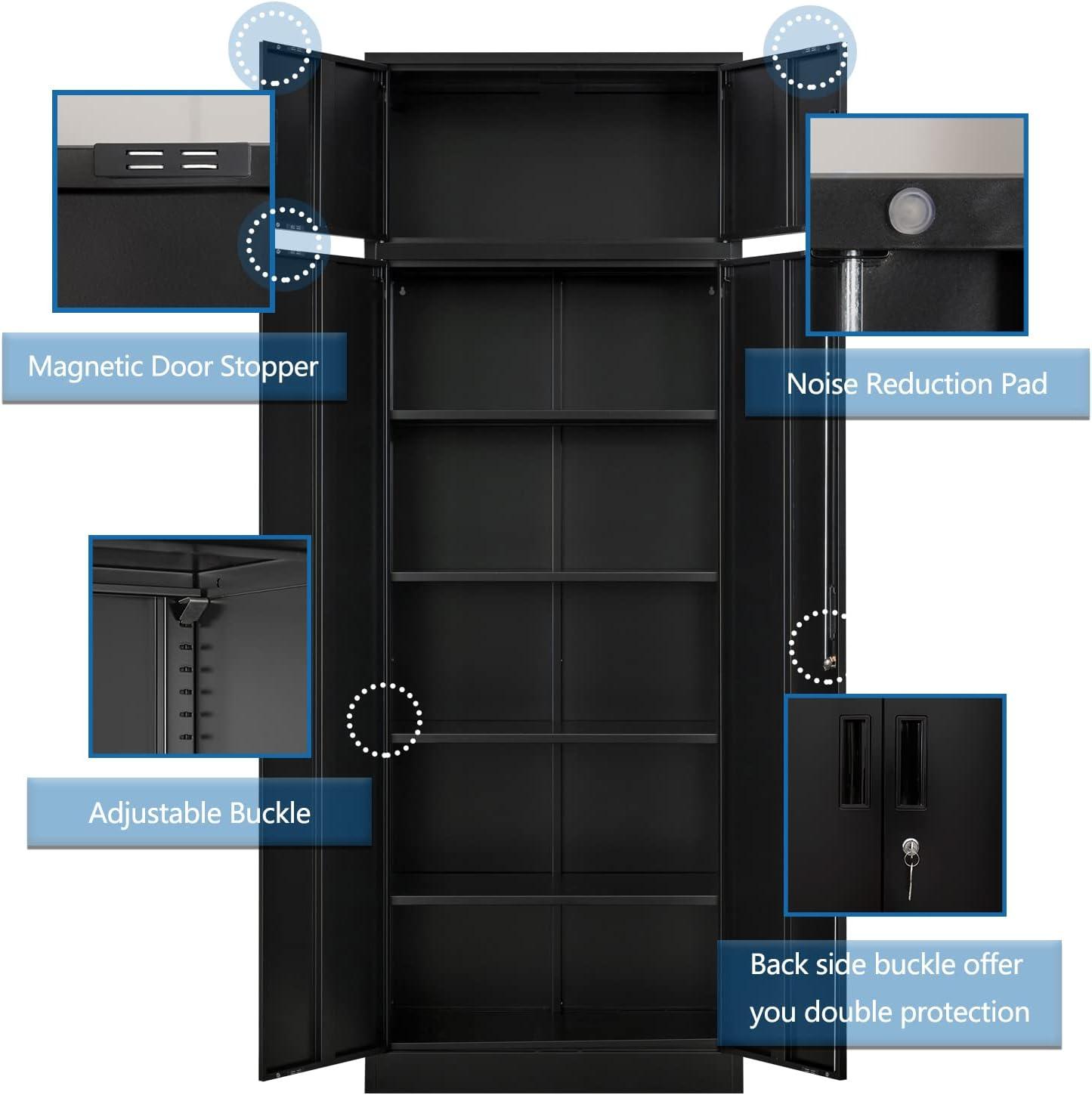 Metal Storage Cabinet, Locking Cabinet with 5 Adjustable Shelves for Garage, Office, Home, Classroom- Black