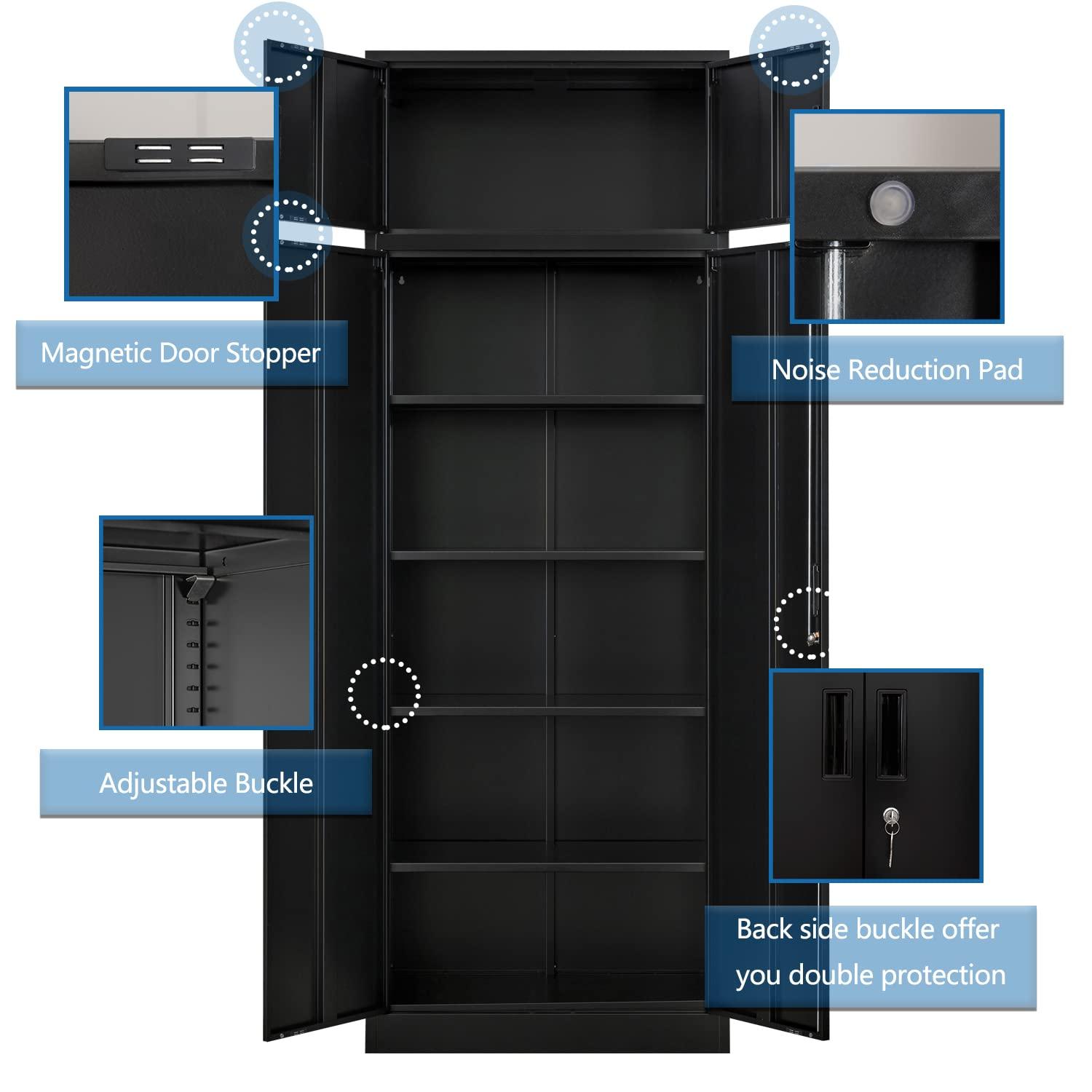 BESFUR Metal Storage Cabinet, 87-inch Tall Large Garage Storage Cabinet with Adjustable Shelves & Locking Doors for Home Office, Garage and Utility Room-Black