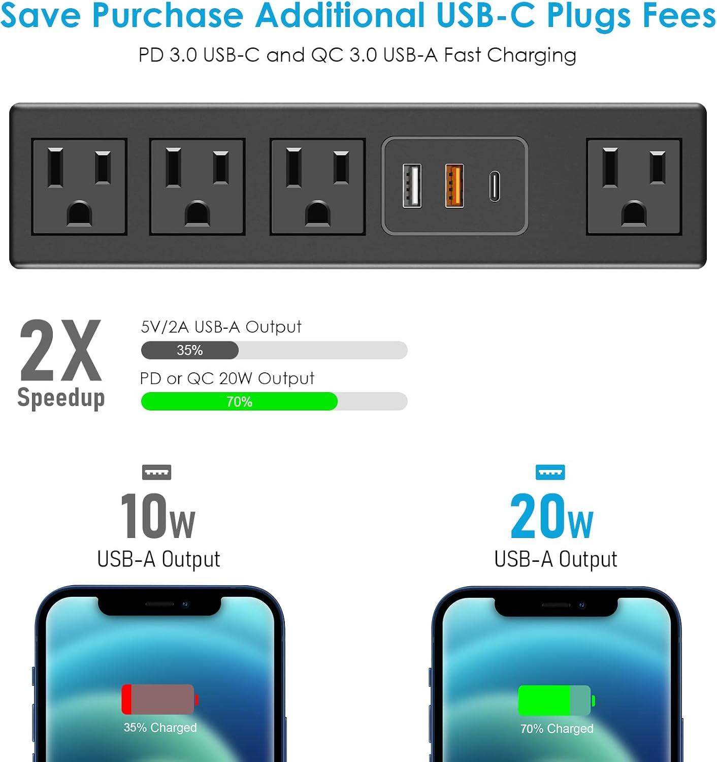 Desktop Clamp Power Strip with USB, Surge Protector Power Charging Station Outlet with 3 Plugs 3 USB A 1 USB C PD 18W Fast Charging, Desk Mount Multi-Outlets for Home Office Garage Workshop