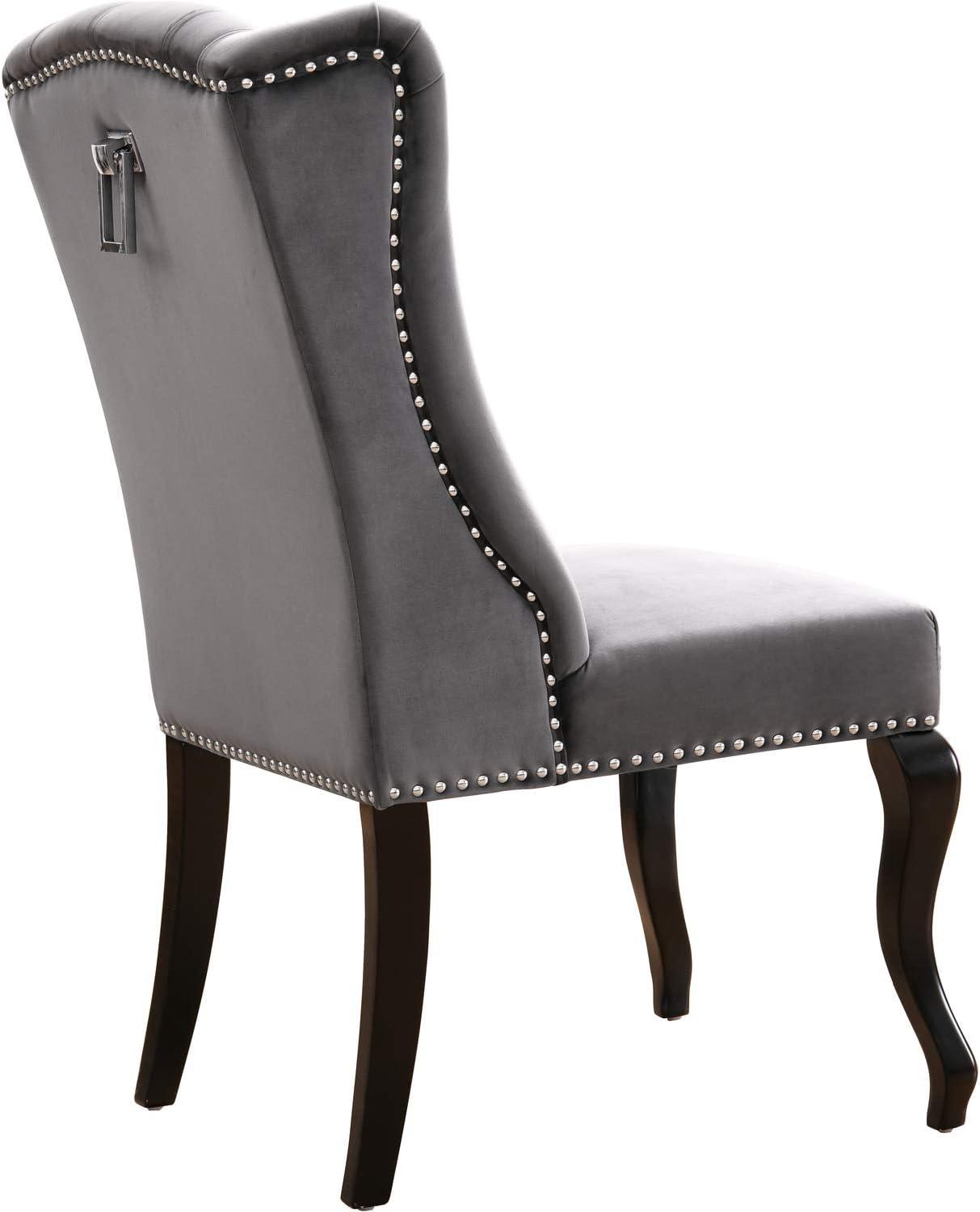 Luxurious Grey Velvet Upholstered High Back Side Chair with Wood Legs