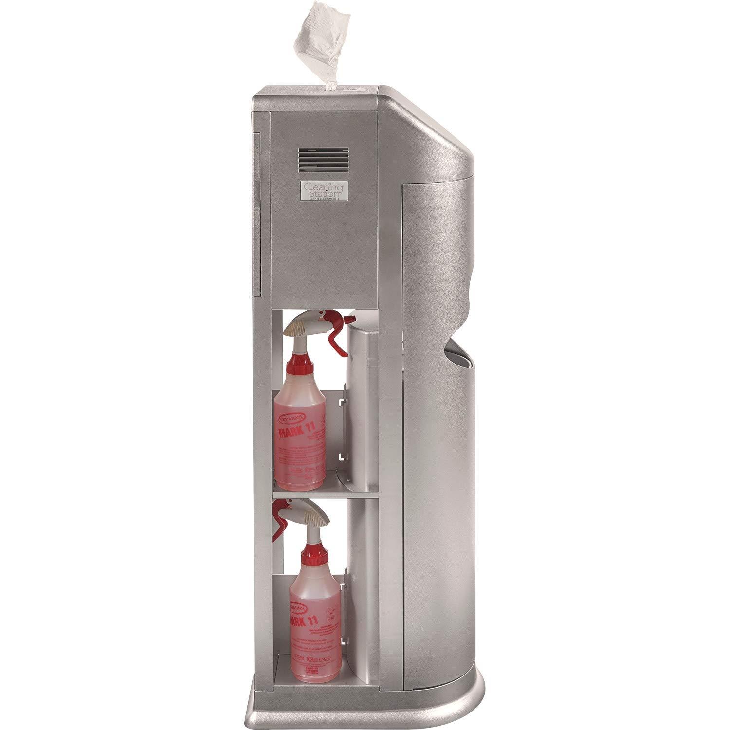 Silver All-in-One Cleaning Station with Wipes and Gel Dispensers