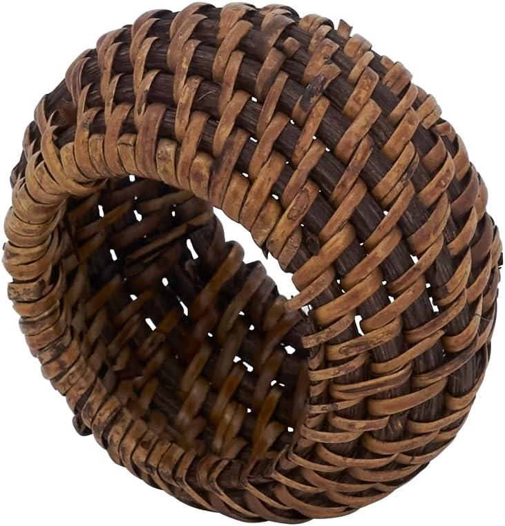 Set of 4 Brown Woven Rattan Napkin Rings