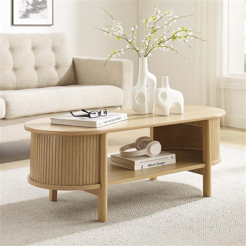 Cadence Oval Oak Coffee Table with Open Storage