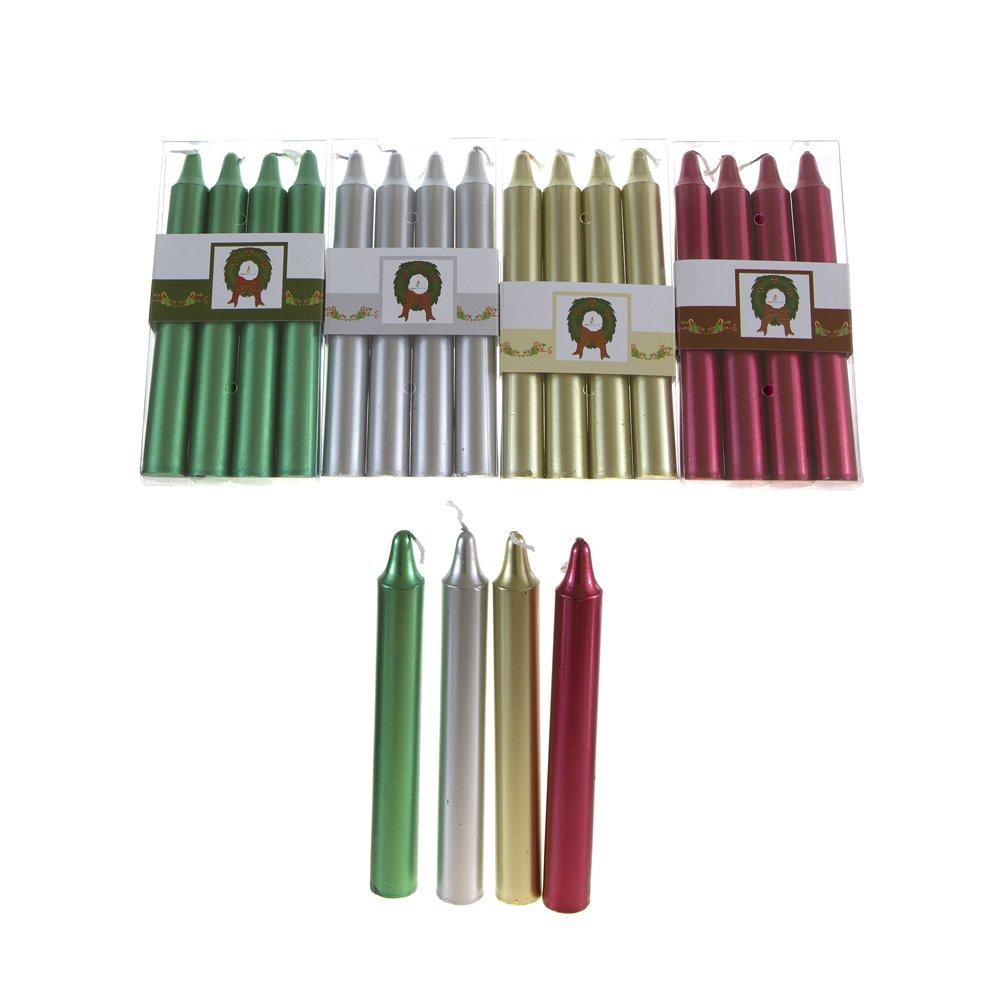 Mega Candles Set of 16 Unscented 6 Inch Metallic Taper Candles, Holidays, Seasonal, Celebrations, Devotional, Church, Wreath, Party, Gifts