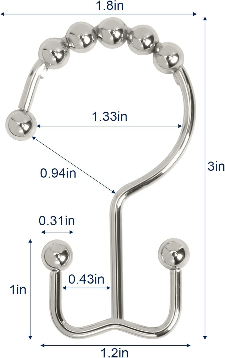 AmazerBath Shower Curtain Hooks Rings, Rust-Resistant Metal Double Glide Shower Hooks for Bathroom Shower Rods Curtains, Set of 12 Hooks - Silver