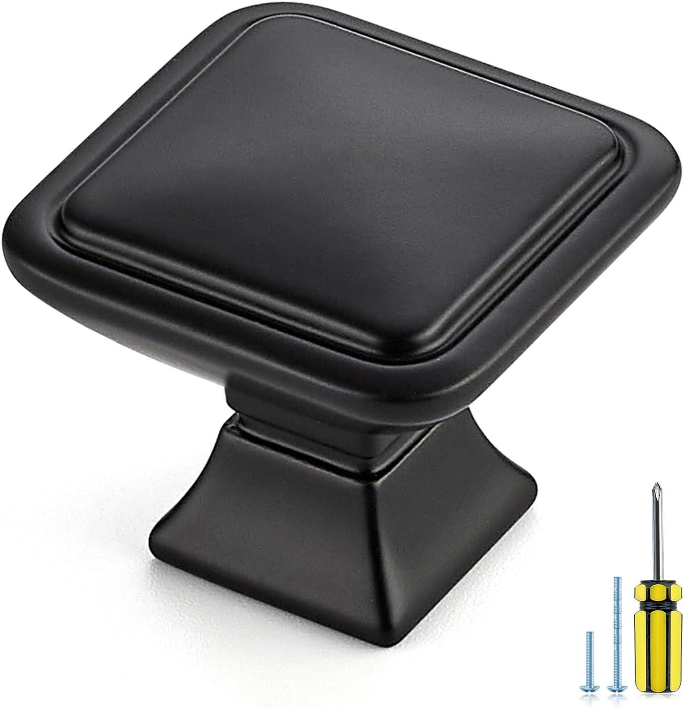 Single Hole Drawer Knobs - 10 Pack Black Cabinet Knobs - Square Dresser Knobs Dresser Handles Closet Door Knobs - Kitchen Cabinet Knobs - Cabinet Hardware