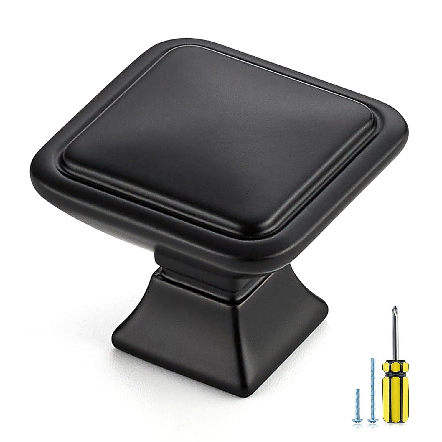 Single Hole Drawer Knobs - 10 Pack Black Cabinet Knobs - Square Dresser Knobs Dresser Handles Closet Door Knobs - Kitchen Cabinet Knobs - Cabinet Hardware