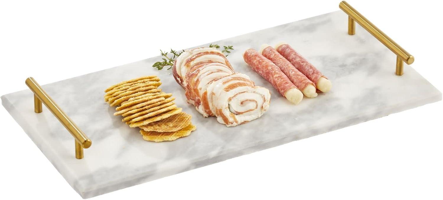 mDesign Marble Serving Tray Board with Handles for Entertaining